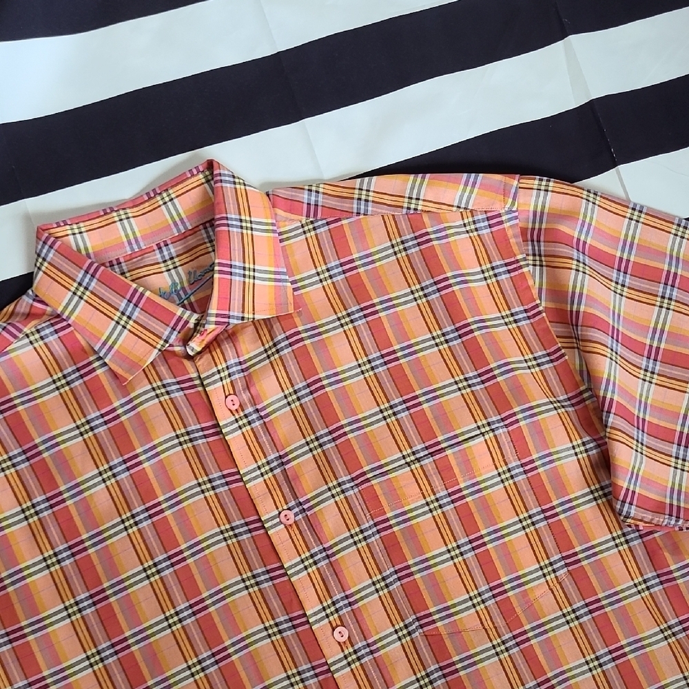 Bugatchi Orange and Yellow Casual Button Down Shirt